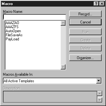 Word: Tools/Macro dialog