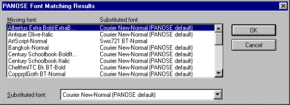 PANOSE Font Matching Results